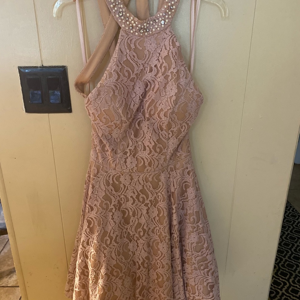 Pastel pink lace above the knee dress